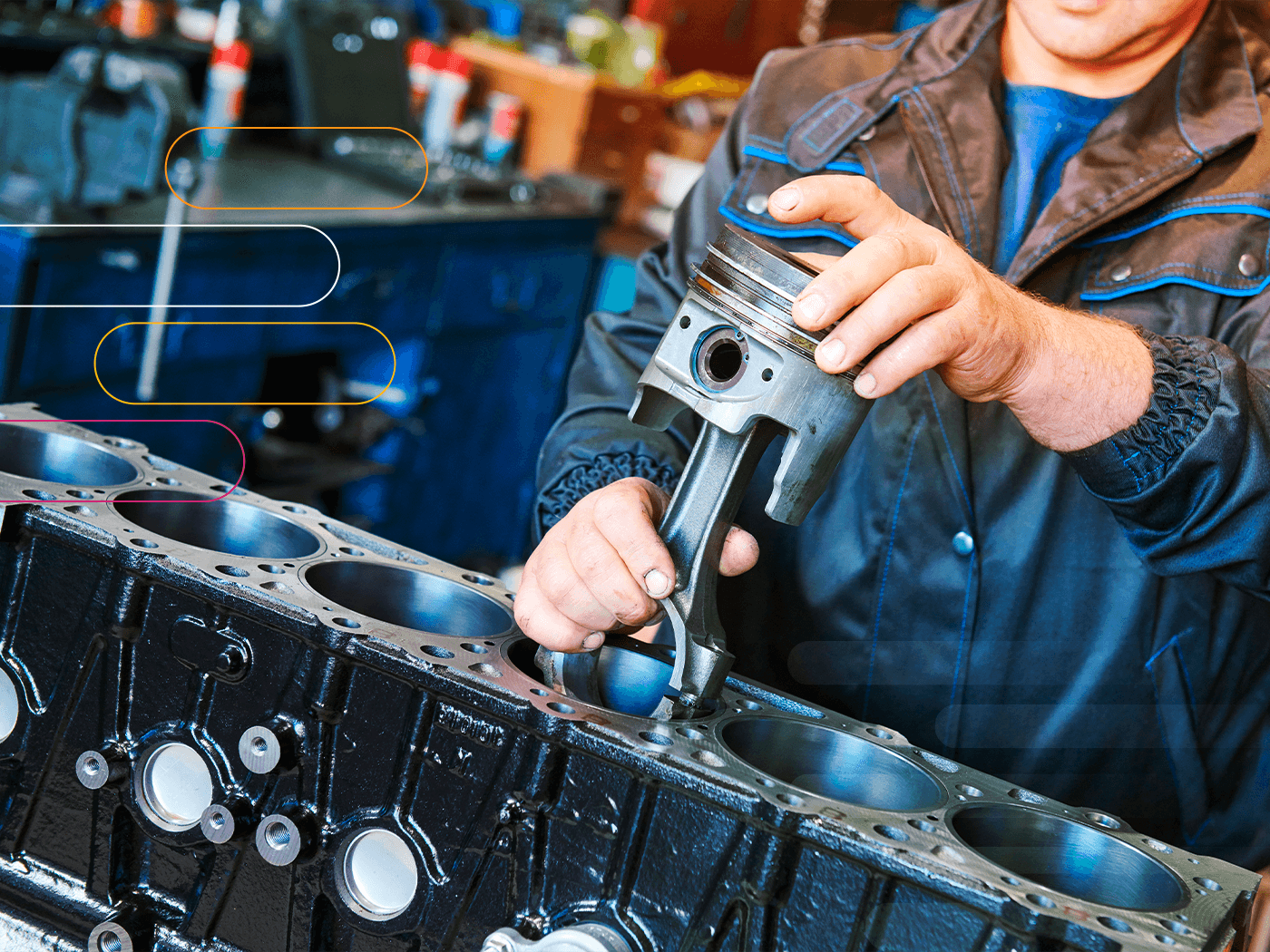 Técnico realizando retífica de motor